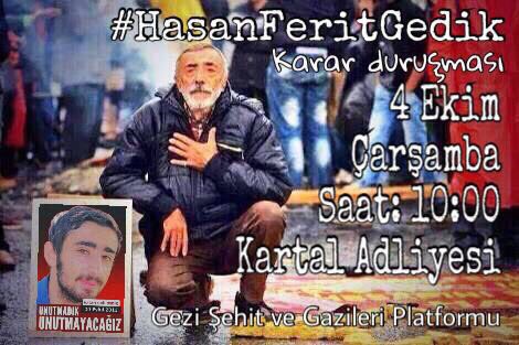GeziSehitveGazi's tweet photo. #HasanFeritGedik için karar duruşması 4 Ekim Çarşamba saat 10:00 Kartal Anadolu Adliyesinde görülecek.
#MustafaMeray https://t.co/UtmqOEgAfV