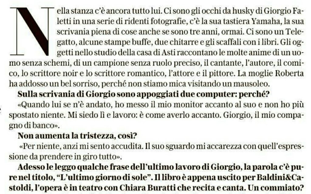 BaldiniCastoldi's tweet photo. Grazie infinite a @m_crosetti che oggi su @Robinson_Rep ci restituisce il @Giorgio_Faletti più vero. Non era facile. #LUltimoGiornoDiSole https://t.co/zOdHOLiQh1