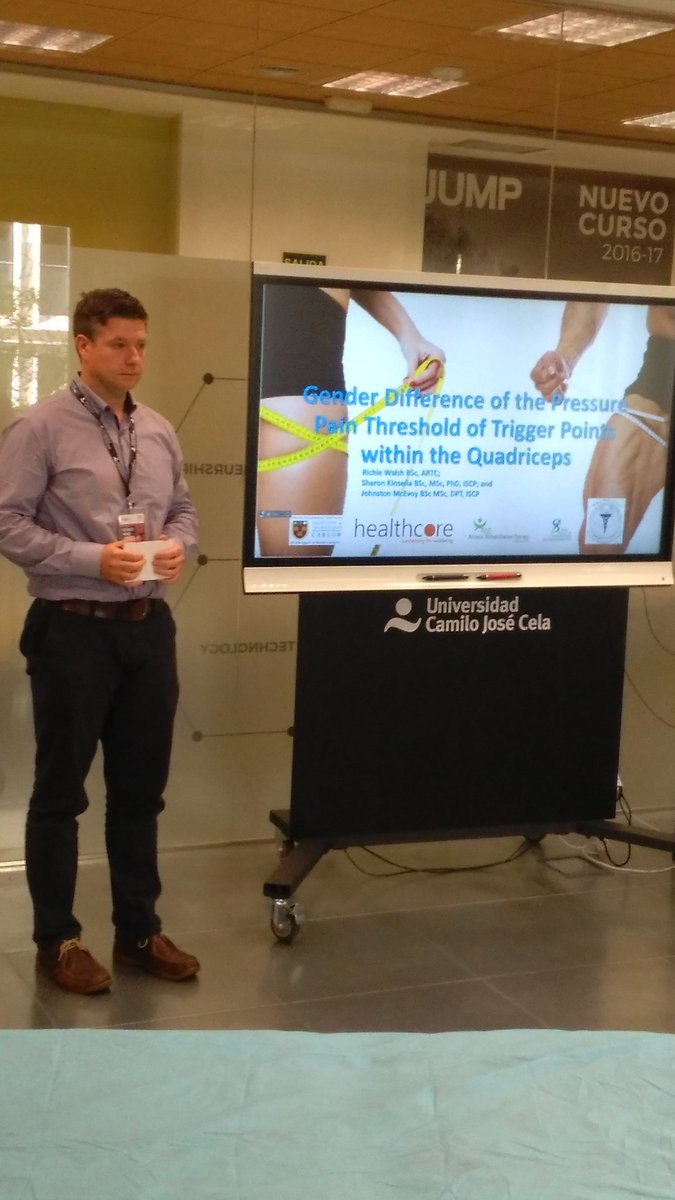 ARTIIreland's tweet photo. Richie Walsh ARTI Secretary presenting on gender differences of the pressure pain threshold of trigger points @WFATTSpain @ITC_SSR https://t.co/o6b9sVHvdP