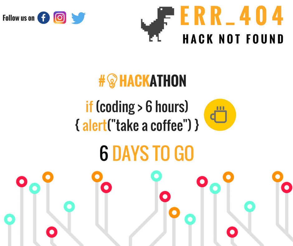 Err404Hackathon's tweet photo. 6 days to go for 7th October......
#aimhssce #Err_404 #HackNotFound #CodeForGood #CodeEatSleepRepeat https://t.co/C19Iaw7Q0O