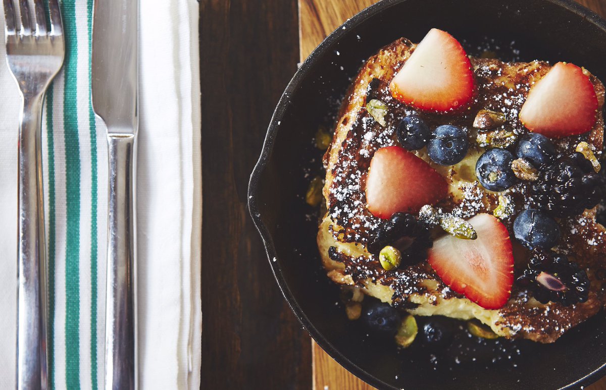 Time to get up close &amp; personal with our Dulce de Leche Torrejas: thick brioche in a warm skillet with fresh berries. Happy weekend! #brunch