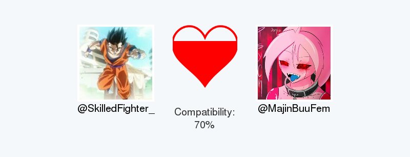 SkilledFighter_'s tweet photo. My love compatibility with @MajinBuuFem is 70%

Calculated with https://t.co/OqWFj06q1Q

. https://t.co/BENlV70lJx