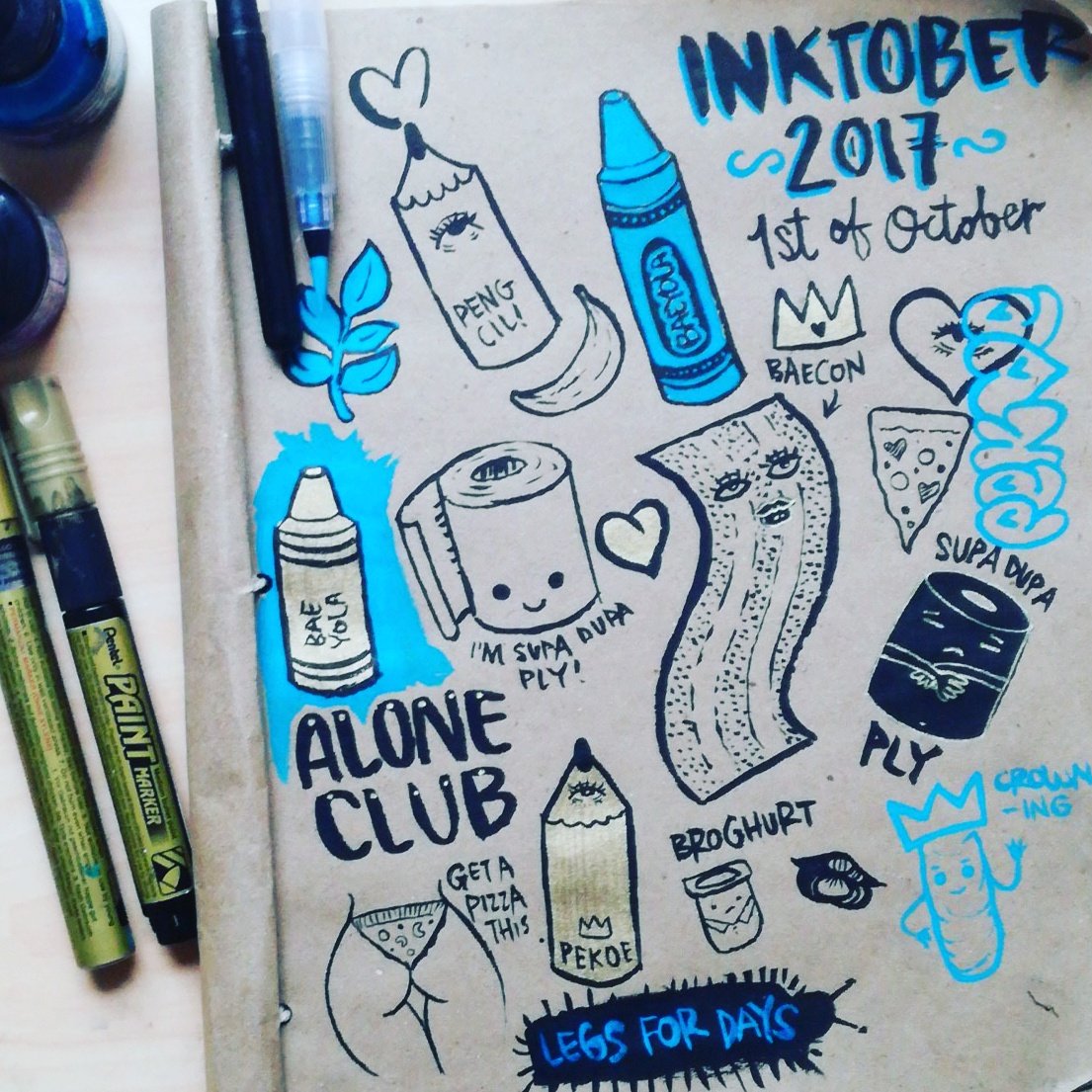 sneakpekoe's tweet photo. #Inktober #inktober2017 #ink #visualpuns #stickers #baeyola #pengcil #supadupaply#pizza this #bum https://t.co/GJqskPI3dA