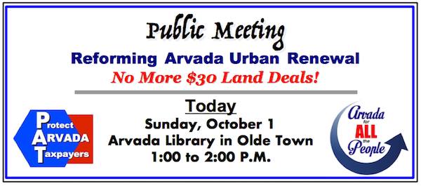 Reform urban renewal in Arvada - join the discussion! <a href="/ArvadaAPA/">APA</a> <a href="/IndivisibleCO7/">Indivisible CO CD-7</a> <a href="/_JimWhitfield/">Jim Whitfield</a> <a href="/COTimesRecorder/">Colorado Times Recorder</a> <a href="/COEthicsWatch/">CO Ethics Watch</a> #copolitics