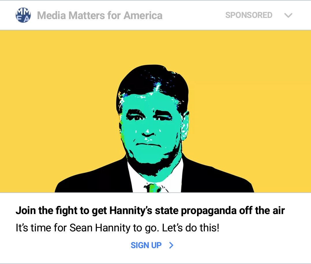 gotspeed2burn's tweet photo. This is all over the net. Soros' Media Matters has deep pockets but we can't let them win
.@SeanHannity represents us!
#MAGA
#FightForSean https://t.co/w5SO5MIY3N