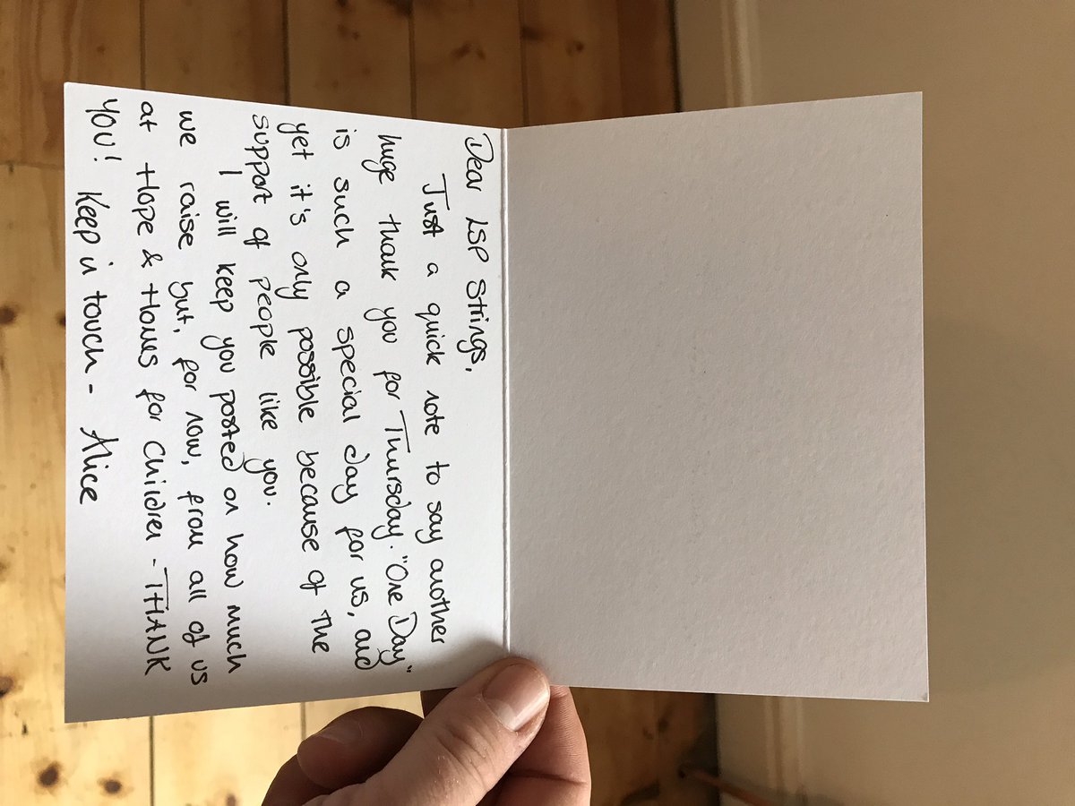 music_lsp's tweet photo. Lovely card from Alice at @HopeandHomes. Music making for the cause last week was a blast. 🎻 https://t.co/We4KWXQKbp