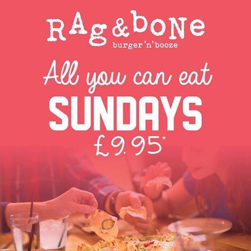 RagnBoneBar's tweet photo. It's all you can eat Sunday FUN DAY @RagnBoneBar 
Only £4.95 for the Kiddies
#allyoucaneat #SundayFunday #sundayfun #pizzatime #wings https://t.co/TnOvpy3syD