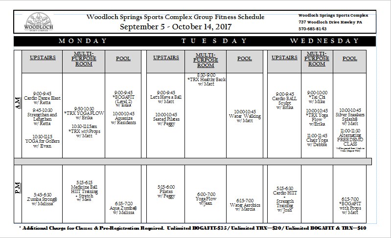 WoodlochSSC's tweet photo. Check out our Class Schudule! #aquaclass #cardioball #Bogafit #Yoga #Pilates #familyfitness #TRX and more.💪 https://t.co/vNKROOz7xa