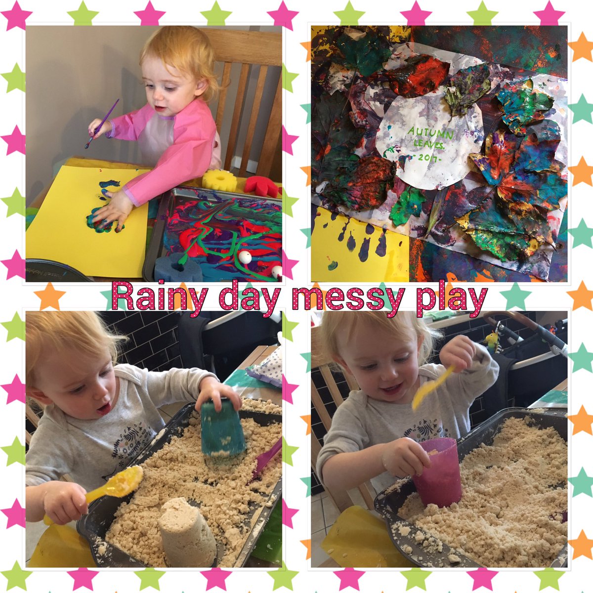 workingmummy_hb's tweet photo. We've collected and painted autumn leaves, and made moon sand 🍁 🌙 #rainydays #messyplay #toddler #mumlife #autumn #memories https://t.co/x1SsJi4ujo