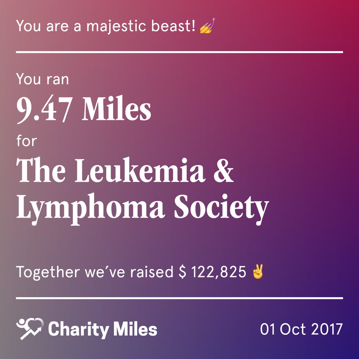 dynamike169's tweet photo. In solidarity with #GCFest, 9.47 @CharityMiles for @LLSusa. Thx 2 #JNJ &amp; @DonateAPhoto.  #m4m #miles4boppa
https://t.co/T8hPbsbknH https://t.co/EvagGSPv3d