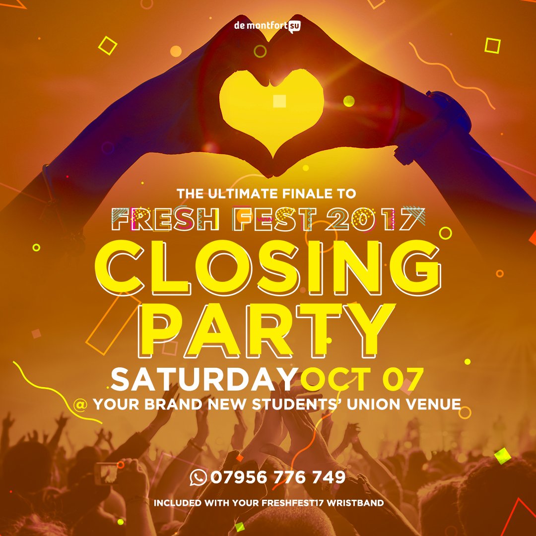 dmufreshers22's tweet photo. #FreshFest17 isn't over yet but we'll be finishing up in style... 
Tickets - https://t.co/SV4U2A4Utp! https://t.co/Kr17lNwgMY