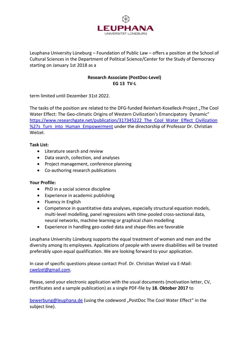 World Values Survey Cfa 1 Postdoc 1 Phd Student 2 Student Assistants In New Project By Our Own Christian Welzel Deadline Oct 18 T Co Dcz312ln3r T Co 8bxanxpzqi