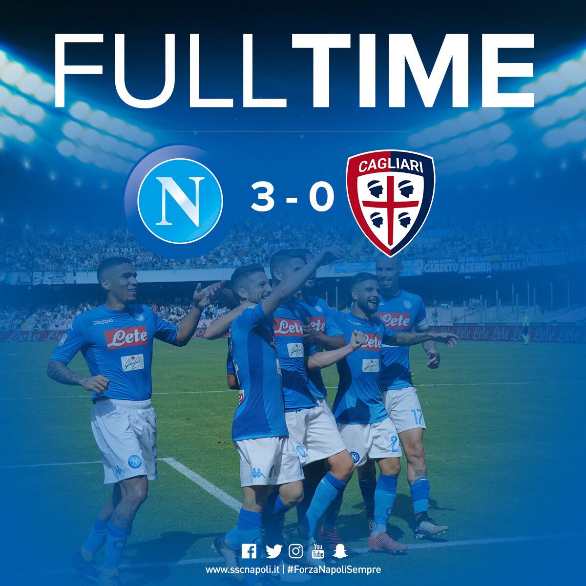 sscnapoli's tweet photo. FULL TIME
3️⃣ gol
3️⃣ punti
#NapoliCagliari 3-0
🇮🇹 #SerieATIM
💪 #ForzaNapoliSempre https://t.co/Os2PoS9ANv
