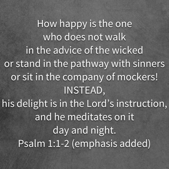 jermpc's tweet photo. “Happy is the one who doesn’t walk in the wicked’s advice... INSTEAD, his delight is in the Lord’s instruction...”
#Psalm1 #EmphasisAdded https://t.co/kTqwRmdCOj