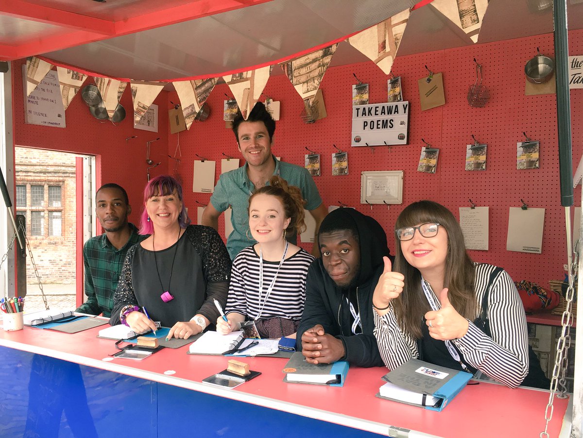 poetrytakeaway's tweet photo. This lovely bunch are waiting to rustle up some words for you.
From 1pm today
#containsstronglanguage 
#thefestival #notthepoems #HullCSL https://t.co/kEFV1gKlMh