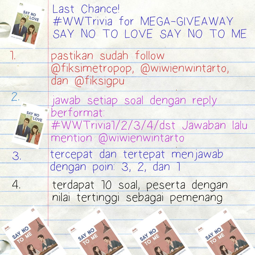 fiksimetropop's tweet photo. Oke, kita mulai ya, kuis #WWTrivia malam ini. Aturan maen kayak yang di gambar. Dipilih satu pemenang yang beruntung. #GASayNoToLoveMe https://t.co/szeWgbicsN