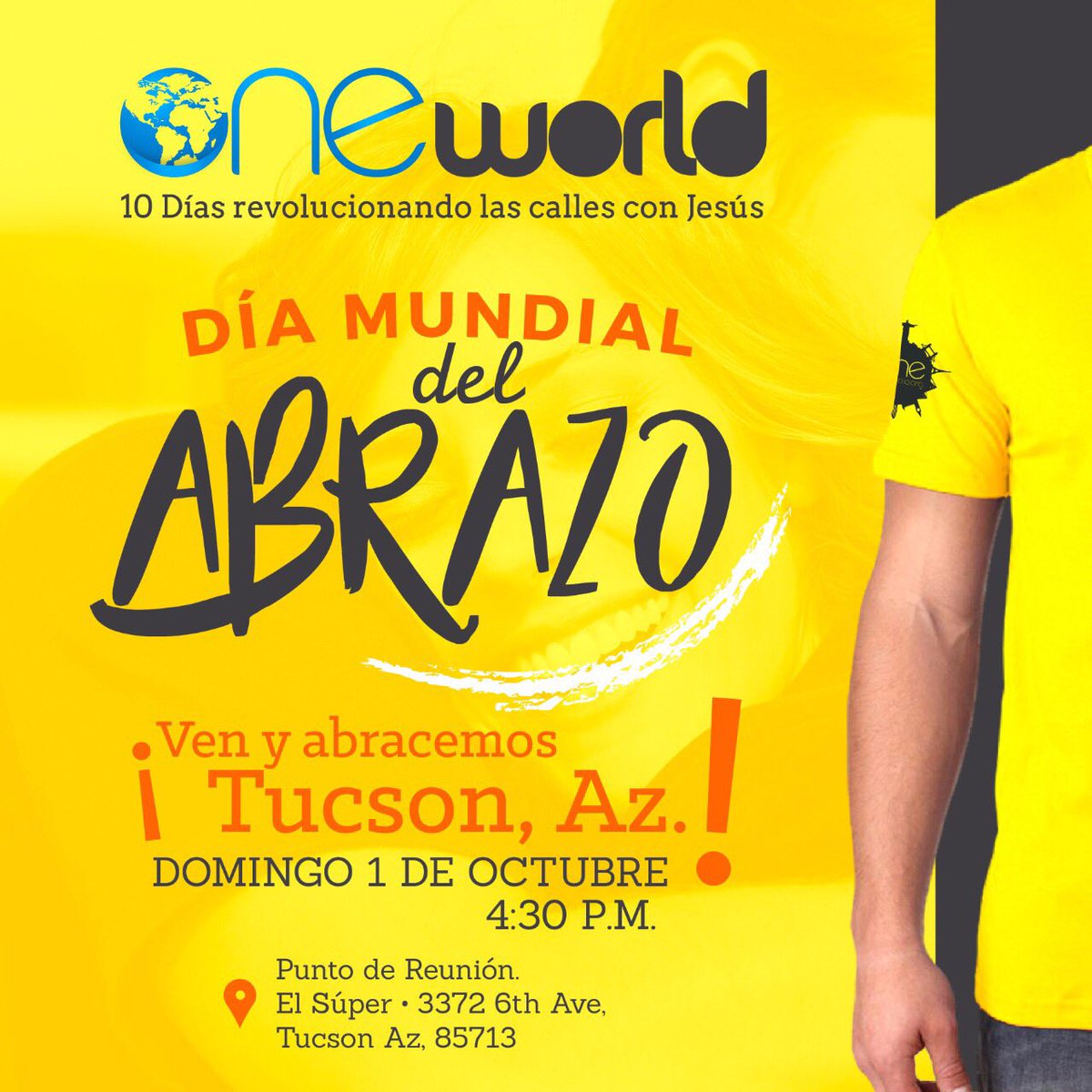 Este día arrancamos a nivel mundial #OneWorld1010, Regalando ABRAZOS!!! Serán 10 días revolucionando las calles con Jesús!!!