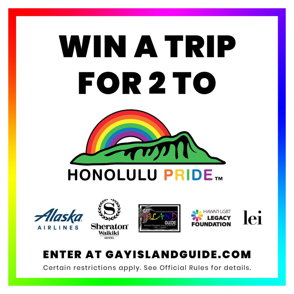 GayIslandGuide's tweet photo. Final Day To Enter! Retweet Now and Go and Enter at https://t.co/v8dp4azMXg! You Could Be In #hawaii In A Couple Weeks! #honolulupride https://t.co/X96iOrEl0O