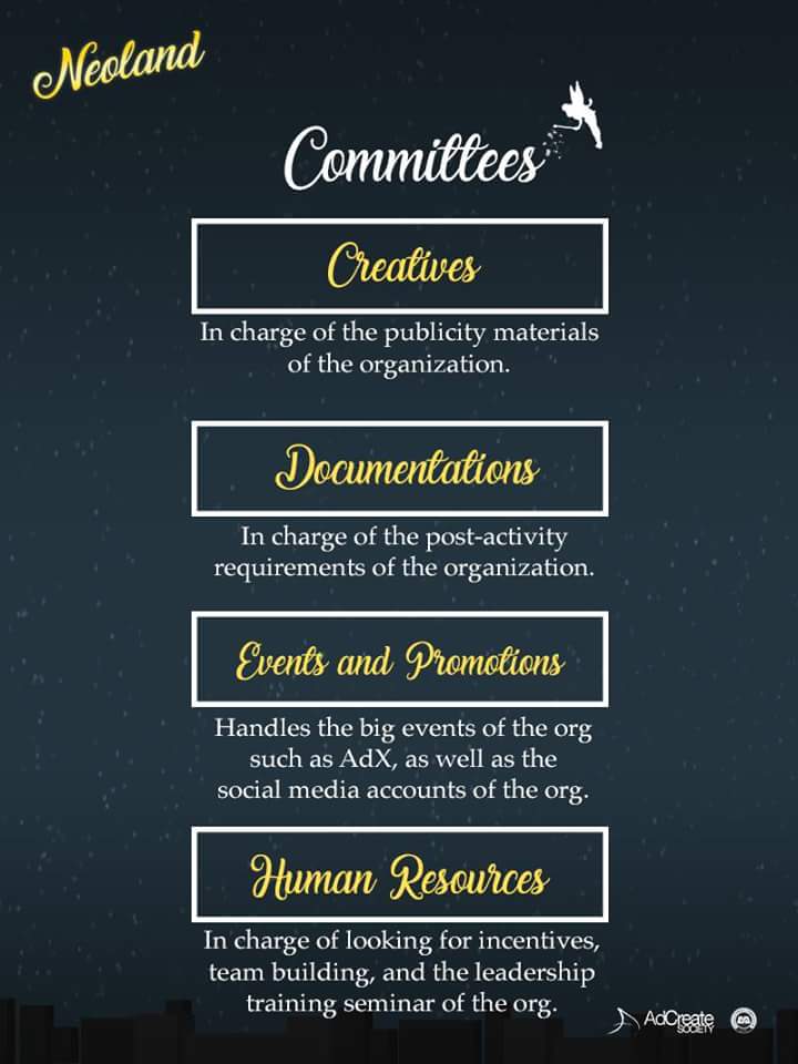 adcreatesociety's tweet photo. Choose your family from the different committees of AdCreate!
#NeoLand2017 https://t.co/3TTDoTOcGw