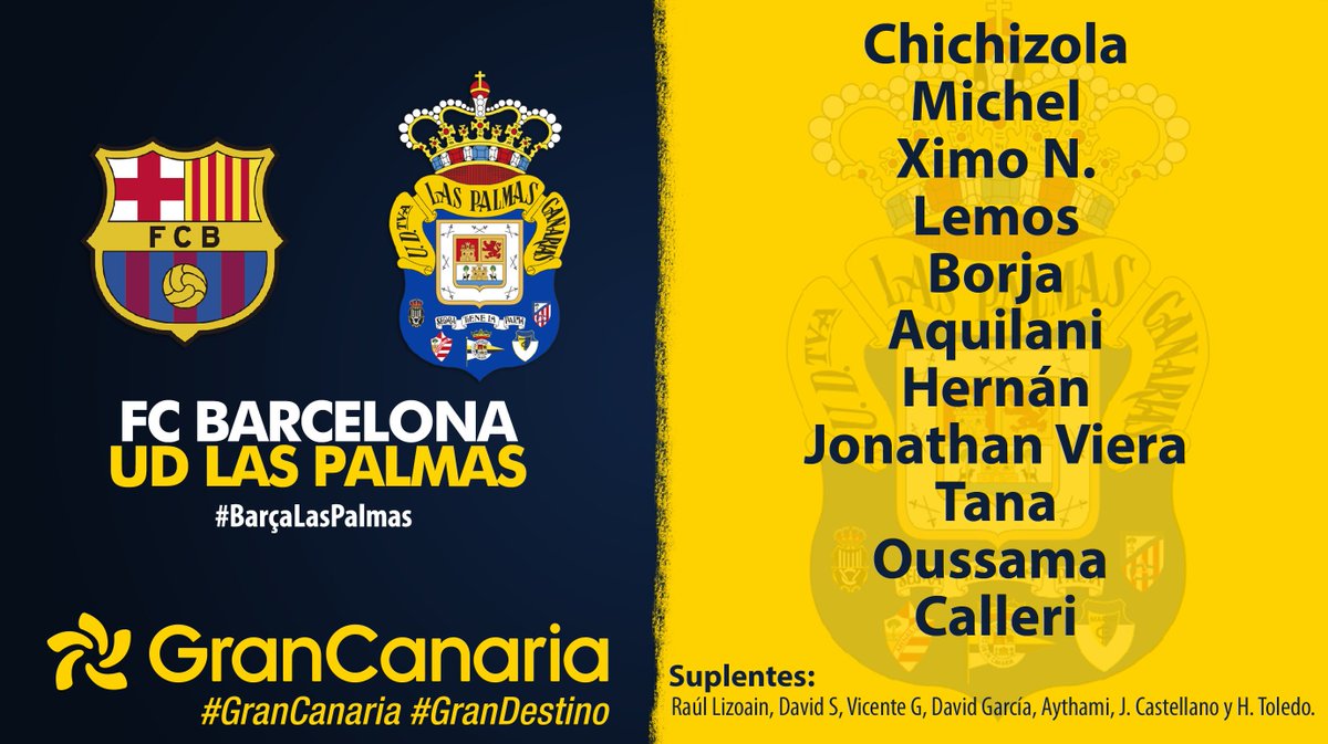 ¡Nuestro once para el partido de hoy!
#BarçaLasPalmas #VamosUD