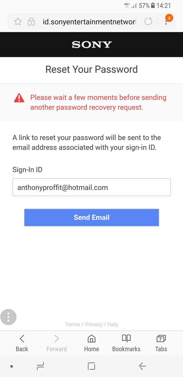 antpro26's tweet photo. @AskPS_UK This is all I am getting constantly. Can you override and send me an email to reset my password please. https://t.co/rz5WGSLXp3