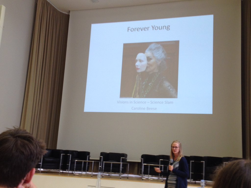 DrUlrikeKuhl's tweet photo. Forever young? Yes please! Entertaining take on the resiliance of language by @CarolineBeese at #scienceslam @Visions_Science! #vis2017 https://t.co/9QZhBkb2lG