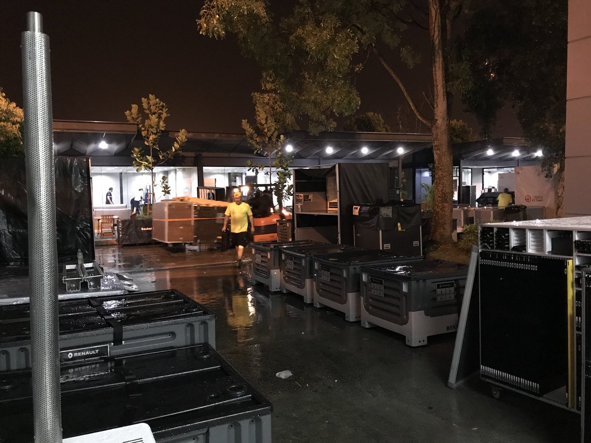 AlpineF1Team's tweet photo. And it’s a wet #F1PackUp! Extra speedy as everything is needed in Japan in just a few days, and very soggy!
#MalaysiaGP https://t.co/ZV8ytSRZQb
