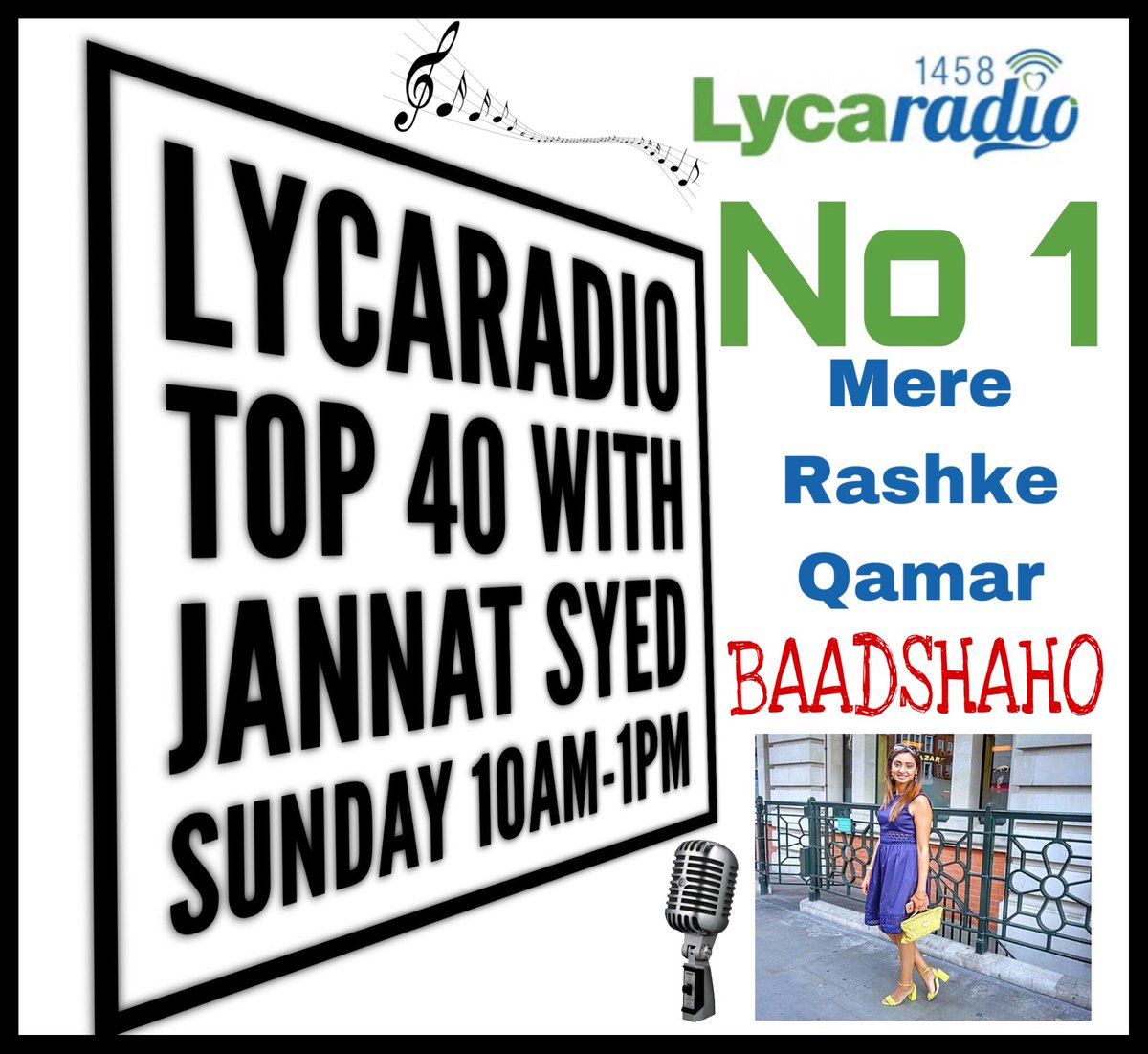 LycaRadio1458's tweet photo. #LycaTop40 with @jannatsyed01 - This weeks No 1 is "Mere Rashke Qamar" from #Baadshaho by @RFAKWorld https://t.co/8mto9mqVpP