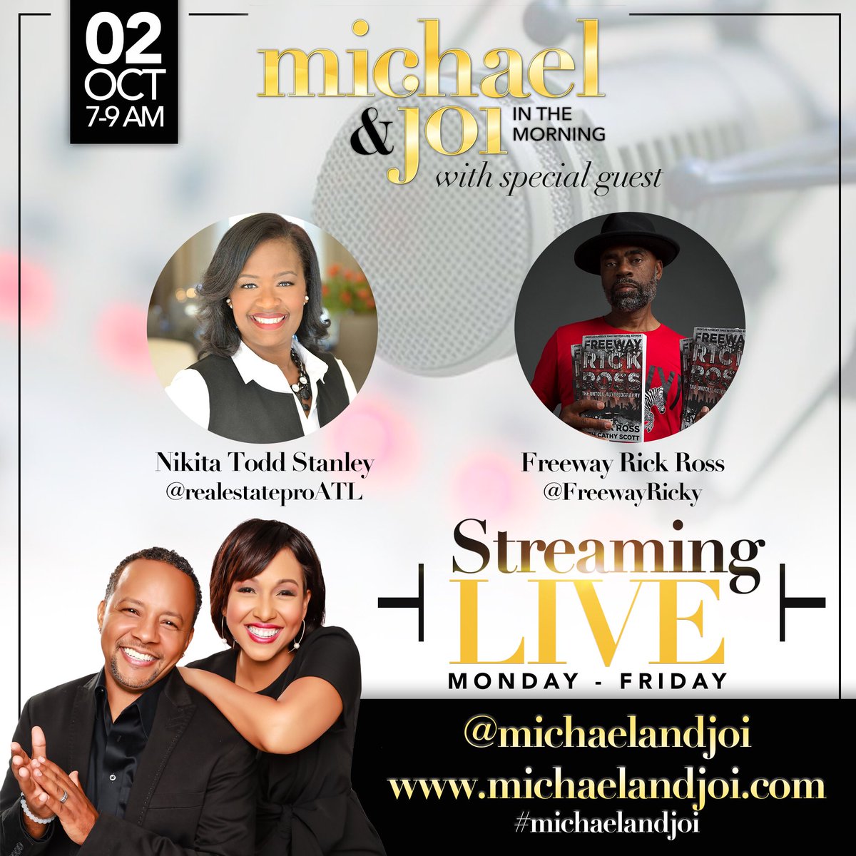 robinson2llcPR's tweet photo. #ClientNews: @FreewayRicky joins the Michael &amp; Joi Morning Show Monday, Oct 2, 2017. Be sure to tune in @michaelandjoi @dc2atl @ubringmejoi. https://t.co/bPjAYCC5Ij