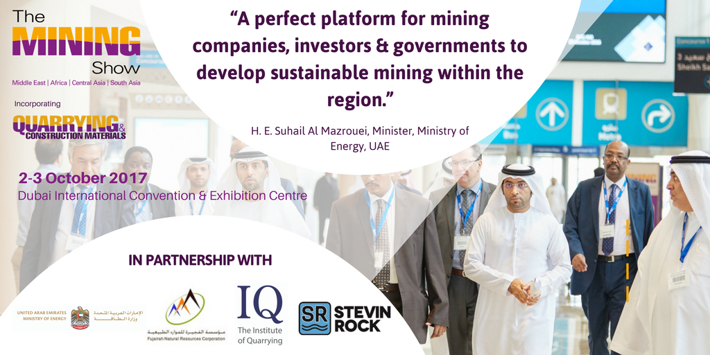 total_mining's tweet photo. The #MiningShow, the region's leading mining and quarrying event | DWTC | 2-3 Oct 2017. Partnered with #MOE #IoQ #FNRC #StevinRock https://t.co/WbnpUmt8HE