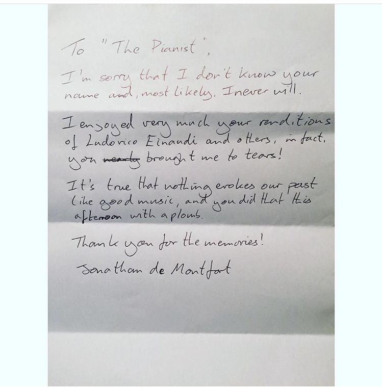 How lovely is this?! Handed to our beautiful pianist Rosanna in the <a href="/Hotel_LaTour/">Hotel La Tour</a> #LiveLounge yesterday. 😊💟🎹🎵 #allthefeels