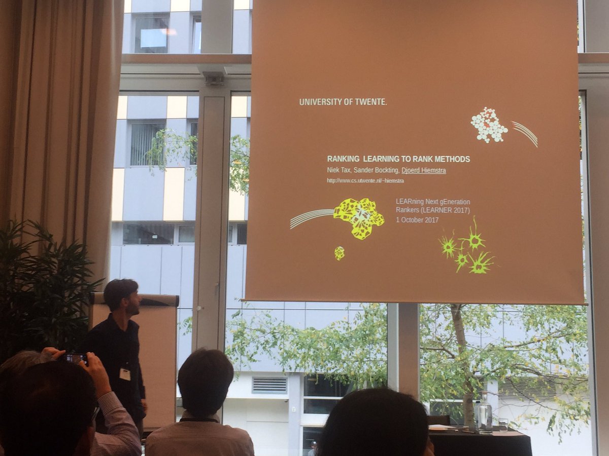 iadh's tweet photo. Listening to @djoerd talking about a comparaison of learning to rank methods at #learner2017 #ictir2017 https://t.co/7QzPYsqXuT