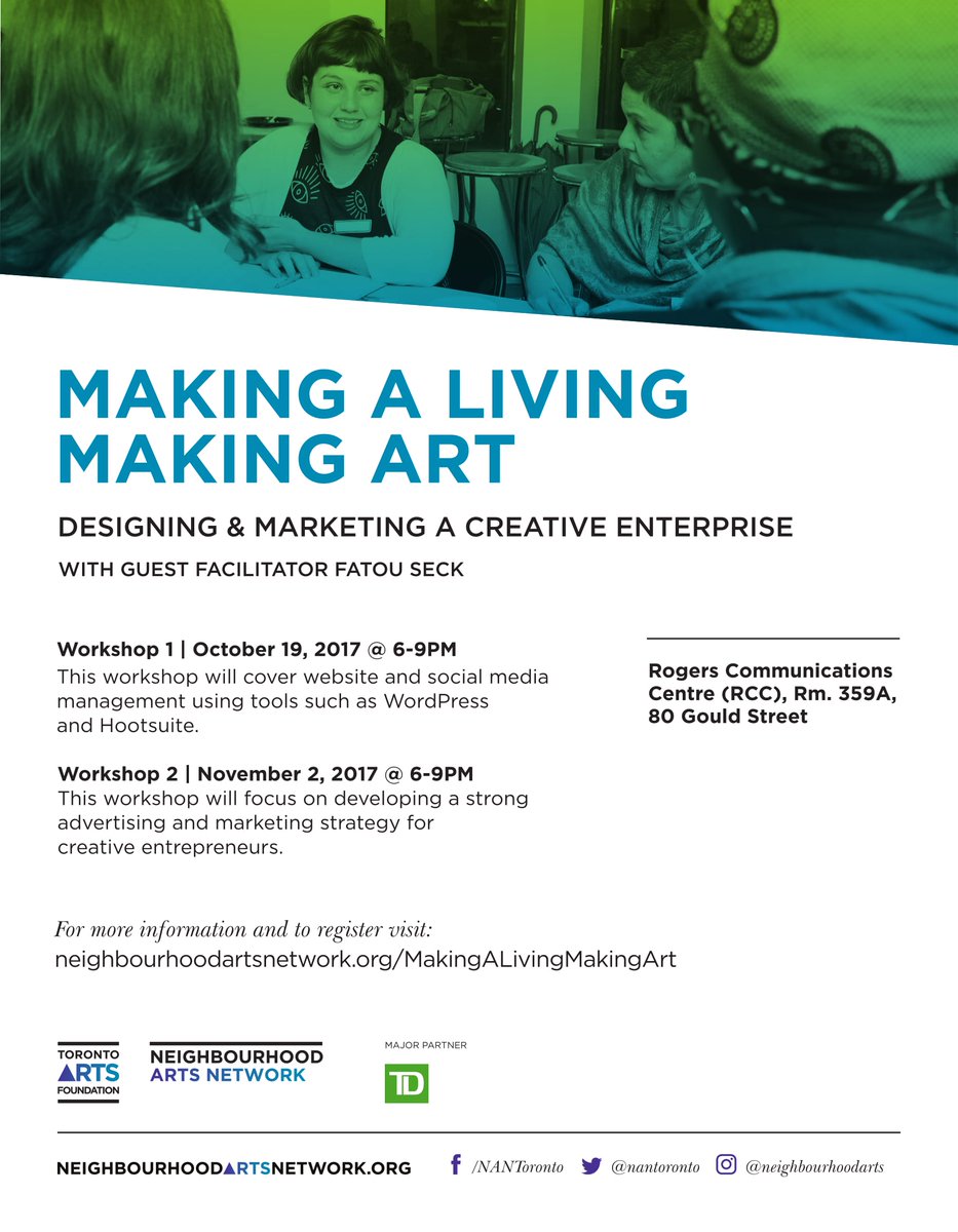EastEndArtsTO's tweet photo. .@NANToronto presents design & marketing workshops for creative entrepreneurs Oct 19 & Nov 2 #MakingaLivingMakingArt https://t.co/O3KQYaE7wV https://t.co/ZbJGPcc9vn