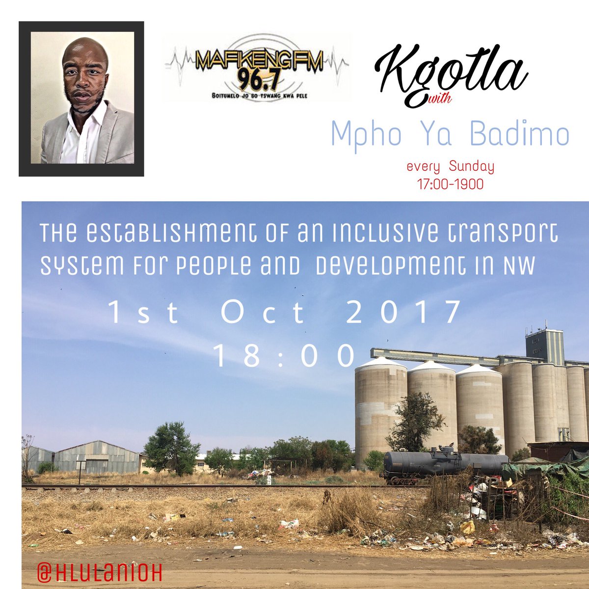 hlulani_com's tweet image. On air tonight talking Transport in the North West Province on #Kgotla with @YaBadimo on @MafikengFM from 17:00 till 19:00. #OTM2017
