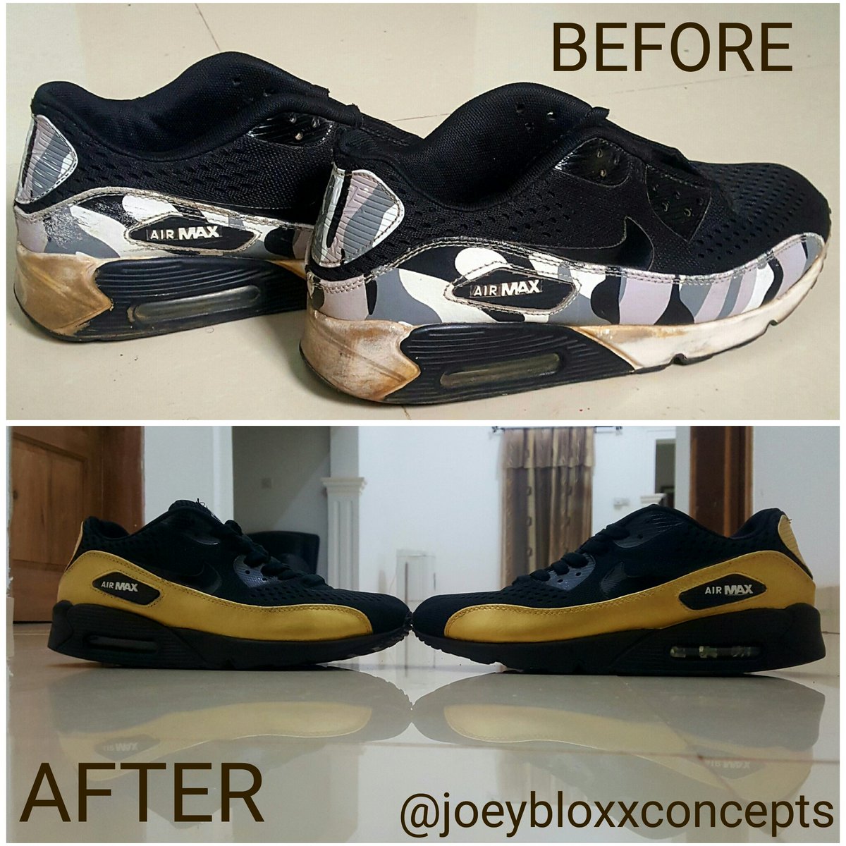 JoeyBloxx's tweet photo. Hi am Joey Bloxx and I restore old sneakers and customise new sneakers. Retweet to help share my work and follow on ig @joeybloxxconcepts ππ https://t.co/jxNhpUgBPx