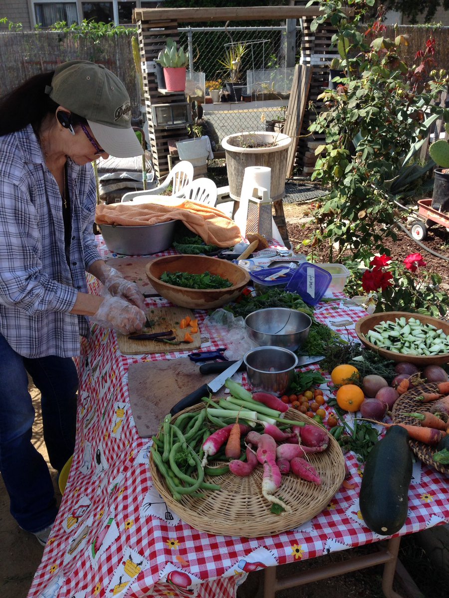 StMonicaRoots's tweet photo. Communal salad making at #COASTSaMO! We'll be here all day sharing the feast! Come visit us at the Main St garden. #communitygarden #urbanag https://t.co/NBPueGyz4T
