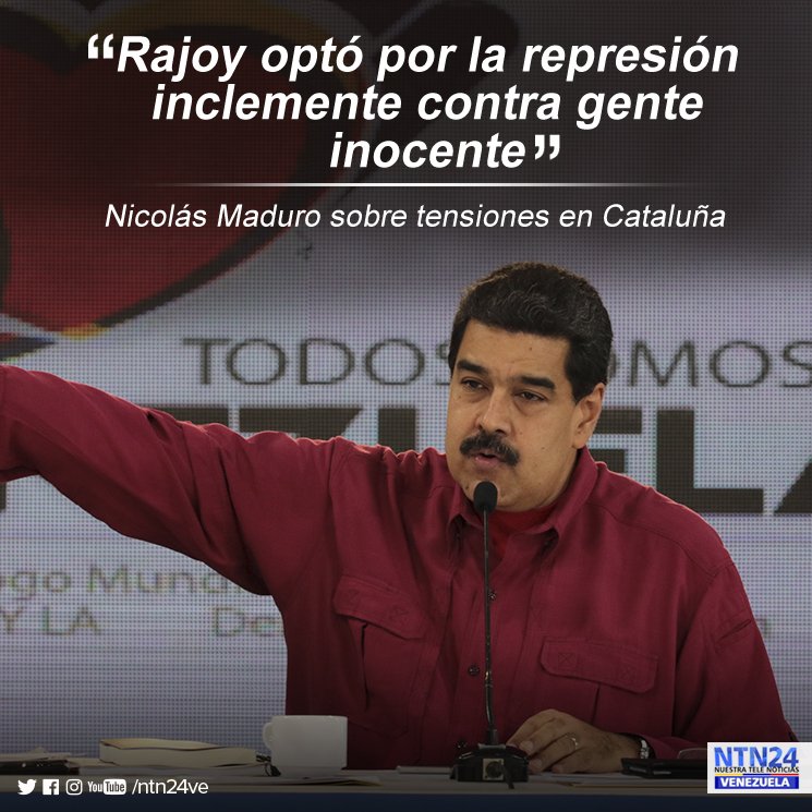 NTN24ve's tweet photo. #LaCitaNTN24 Maduro pide a Rajoy responder "al mundo" por "represión brutal" en Cataluña https://t.co/BD5eXYcTh4 https://t.co/UJNx9HBufH