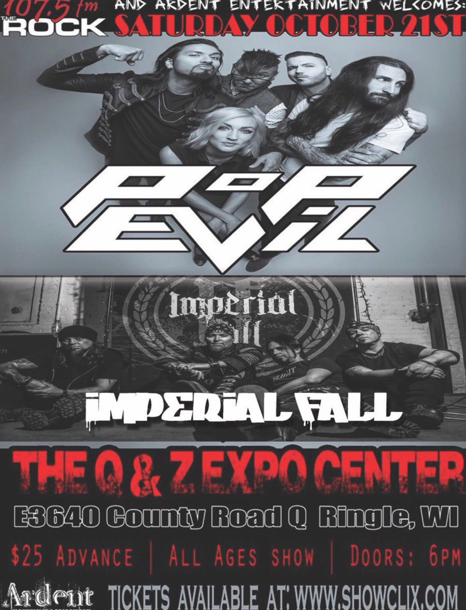 ImperialFall1's tweet photo. This one's gonna be a blast! 
Sat, Oct. 21st @QzExpo w/@PopEvil Grab your tix at: https://t.co/tdv3EIdvOZ https://t.co/kqx6yW1OEA