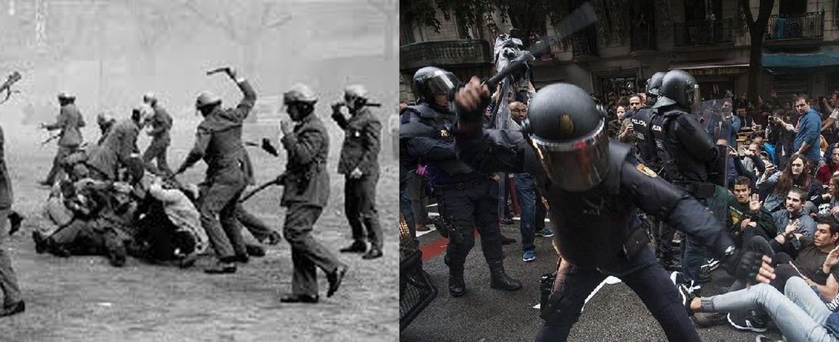 kaiserleech's tweet photo. Catalonia under Franco vs Rajoy. Repression of the people will always make things worse. 😢 #CatalanReferedendum https://t.co/um72886xiG