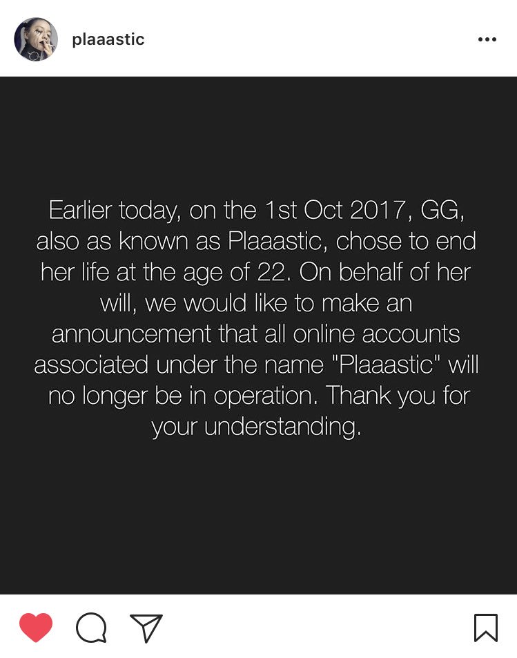 itsmeAkico's tweet photo. No please. One of my inspiration has gone. I respect her.  I'm in shock. I really am. Rest In Peace, my dear.  #plaaastic #RIPplaaastic https://t.co/WwZMvNM4I8