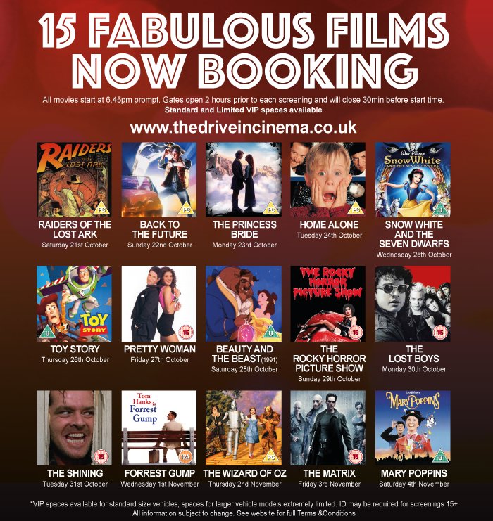 DriveIn_Cinema's tweet photo. 15 Fabulous Film Nights. Drive In Cinema at Bents Park, South Shields NE33 - 21st October - 4th November. https://t.co/Ed0Zjkdet9 https://t.co/0YkRo4M0Lp