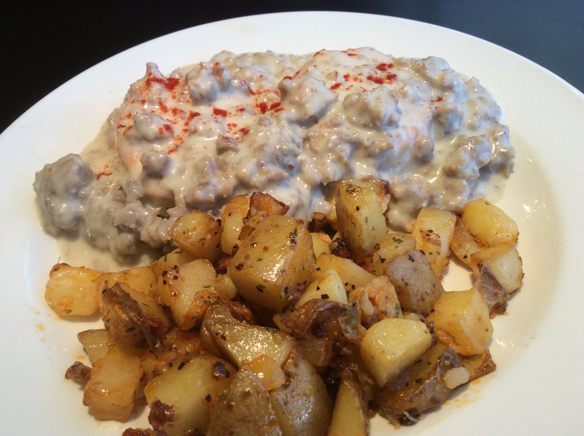 atomicgrillbbq's tweet photo. Easy as Sunday morning. Sausage gravy and biscuits with home. This won’t last long. https://t.co/avBr9AVT0L