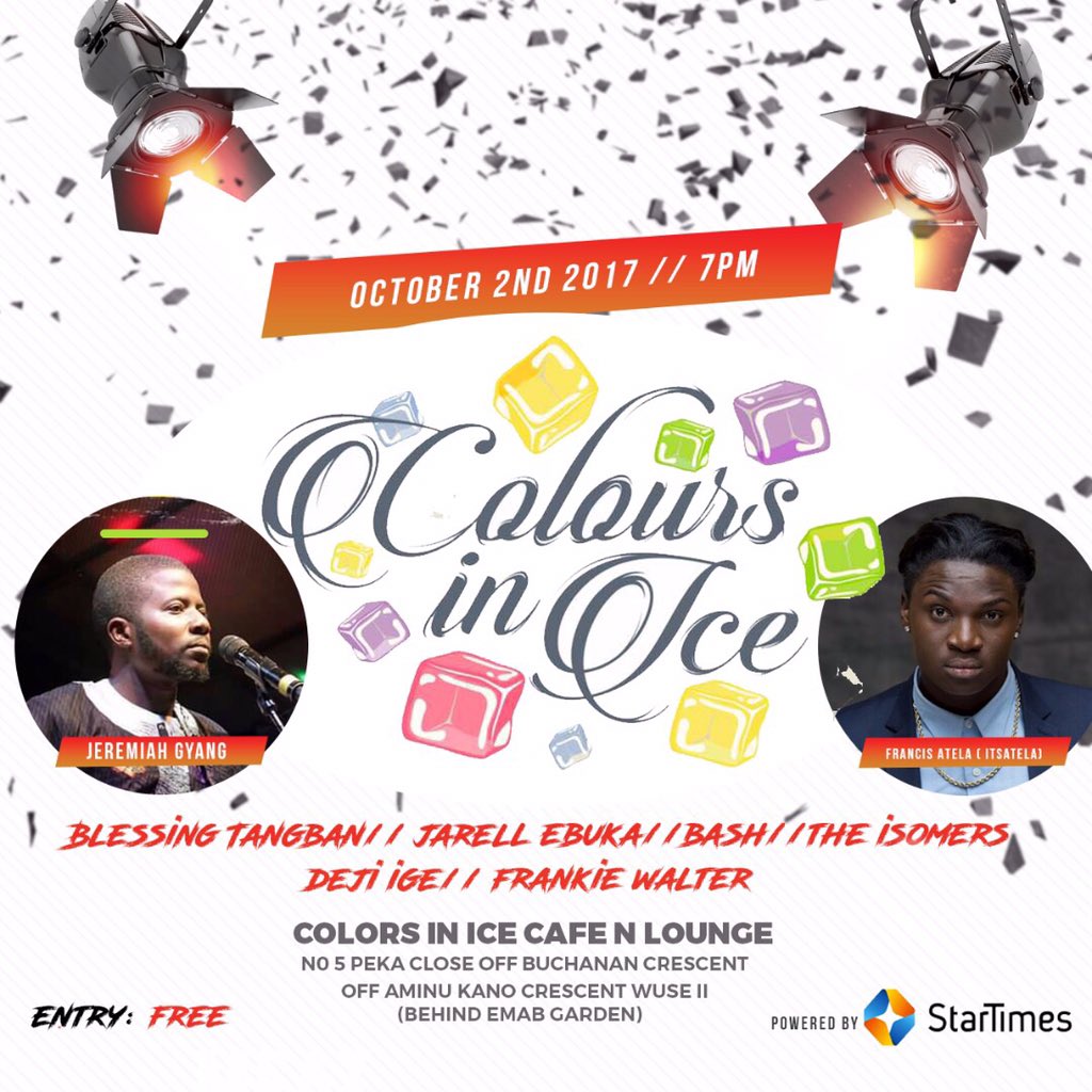 DemolaExpoze's tweet photo. COLOURS IN ICE OPEN MIC NIGHT w/ @STARTIMESNG!!!

Attendance is FREE. 7pm tomorrow 

Come hang with family
See address on picture https://t.co/hZCtNWJrcg