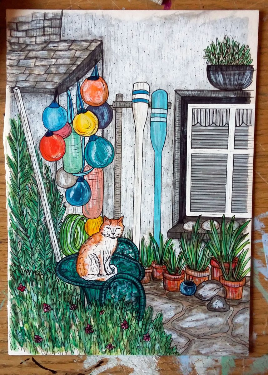 EmmyIllustrated's tweet photo. Terrible lack of tweeting, sorry! Here's my little Cornish cat painting to make up for it! #childrensbook #Cornishcat #Bristol #illustrate https://t.co/jfnAyQ7bjK