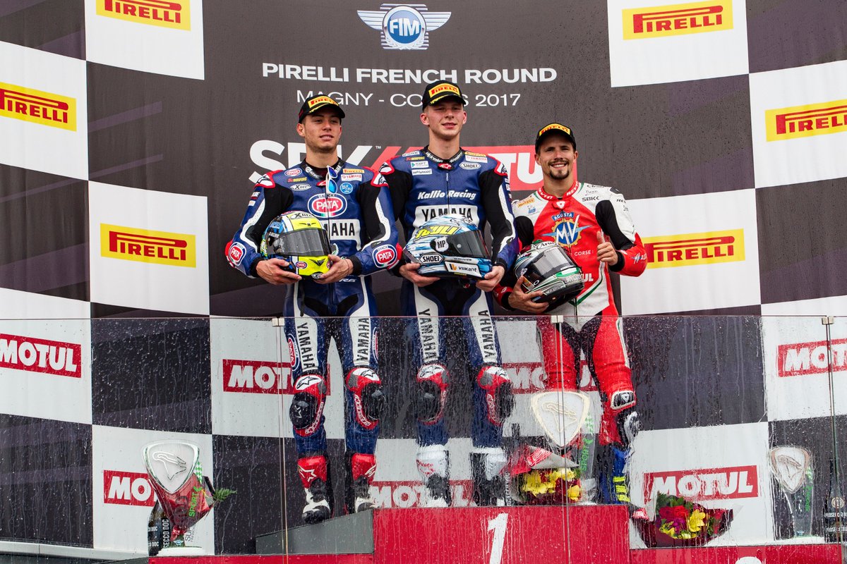yamaharacingcom's tweet photo. Blue was the colour in Magny-Cours on Sunday! 4 races, 7 podiums for Yamaha...what a day! #YamahaRacing #YamahaFamily #FrenchWorldSBK 🇫🇷 https://t.co/6VA10MlziR