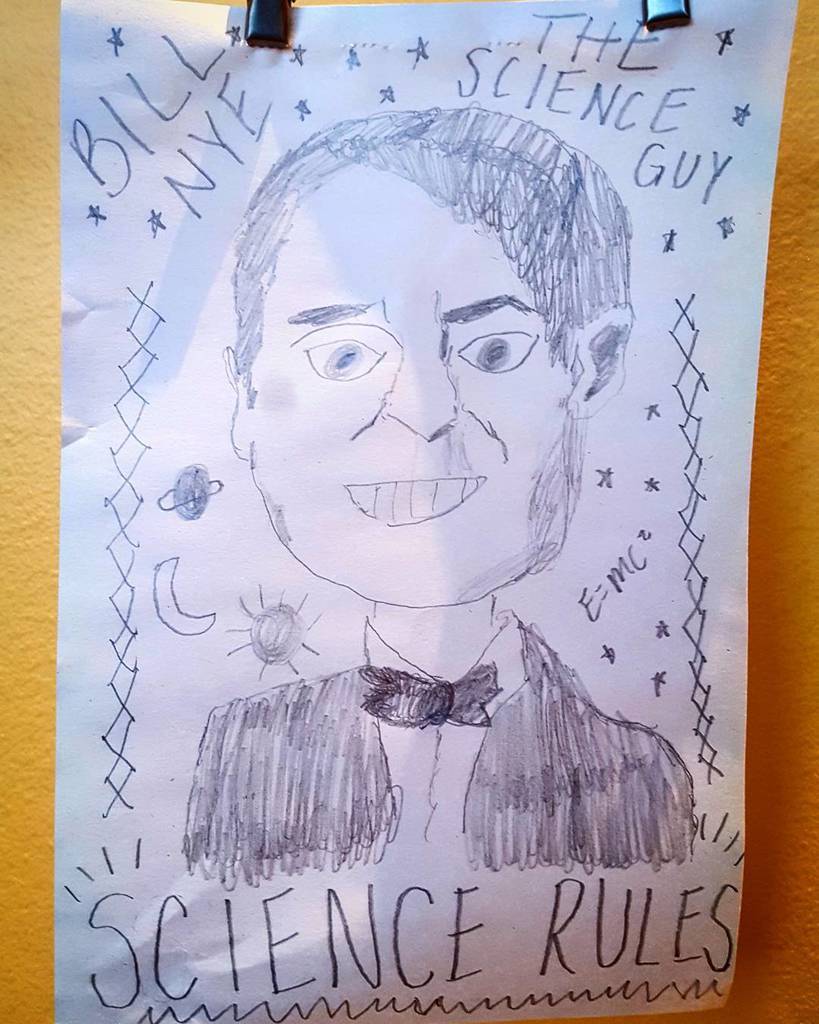 melfoxphd's tweet photo. Guest art in Science at Play. Bill Nye looks more like Carl Sagan, but I totally dig it. #ISMscience #twitter https://t.co/alttGmeACT https://t.co/4rKSFktwPx