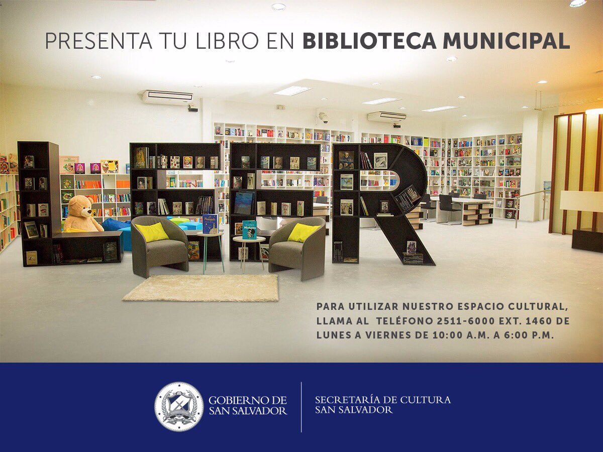 alcaldia_ss's tweet photo. ¿Quieres presentar un libro en la #BibliotecaMunicipal? Llámanos al 2511-6000 Ext. 1460 para mayor información. #NosVemosEnLaBiblioteca https://t.co/0IQw6ZCsIx