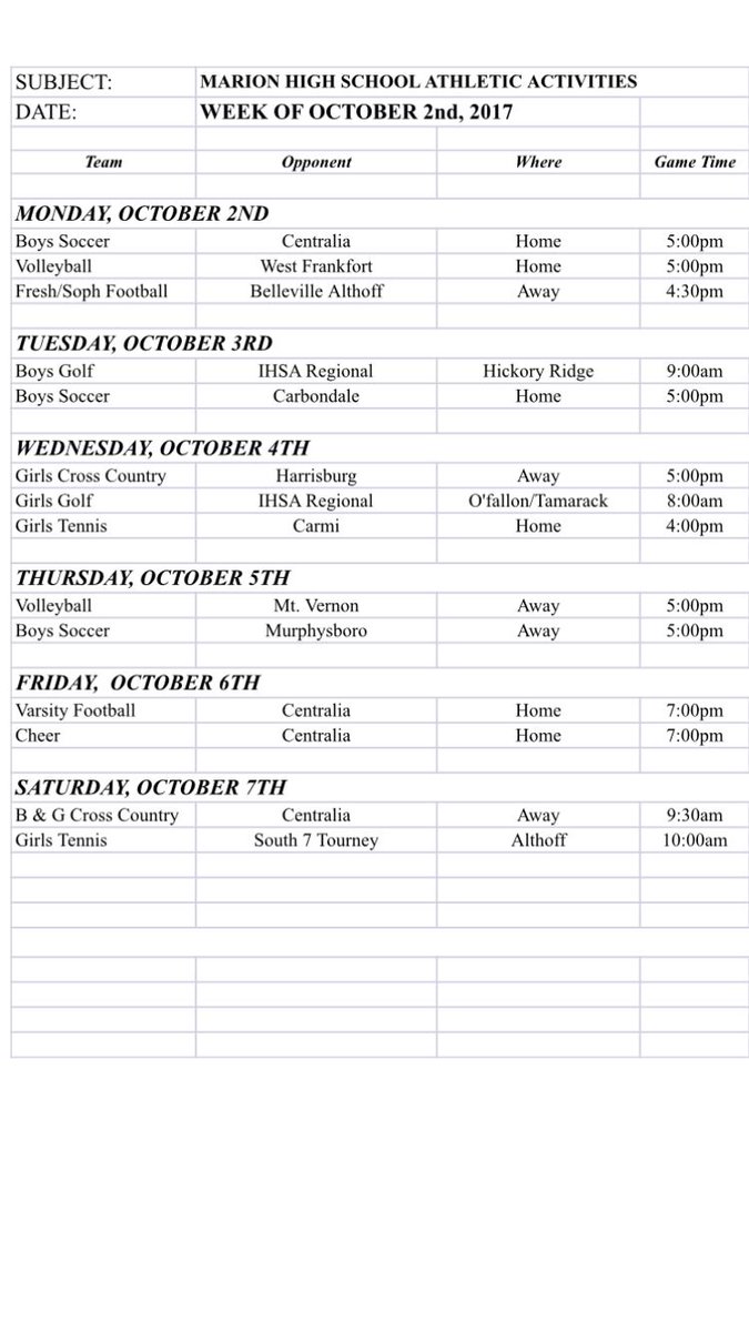 MHS Athletics-Week of Oct 1st