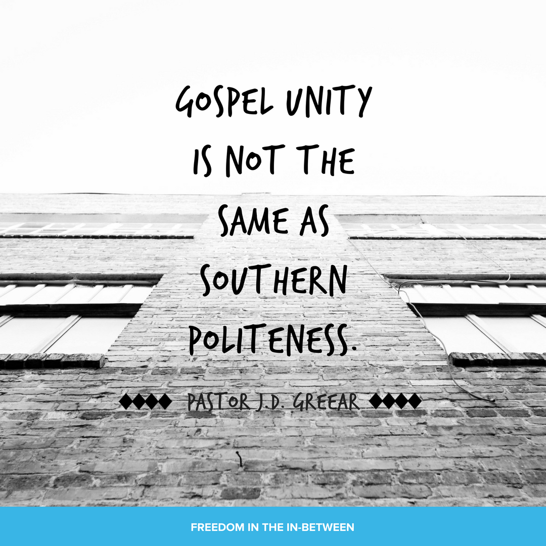 SummitRDU's tweet image. "Gospel unity is not the same as Southern politeness."