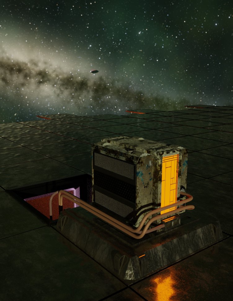 hometimenow's tweet photo. Here's the beginnings of my latest #b3d 2.79 illo's. Some sort of Power Unit on a #space platform #principled BSDF #metalness https://t.co/Kc0FyTqENx